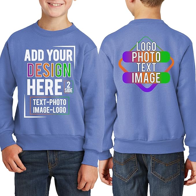 TEEAMORE Custom Front & Back Print T-Shirt Hoodie Sweatshirt Long Sleeve Tank Top with Your Image for Men Women Kids Baby