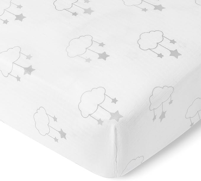 Newton Baby Fitted Dual Layer Crib Sheet (2-Pack) - Ultra Breathable and Soft, Organic Gauze, Fits All Standard Cribs, Wishing on a Star White
