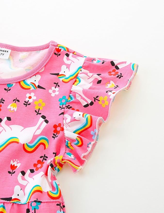 Bumeex Girl's Dresses Cotton Ruffle Sleeve Tiered Swing A-Line Cute Midi Casual Sundress