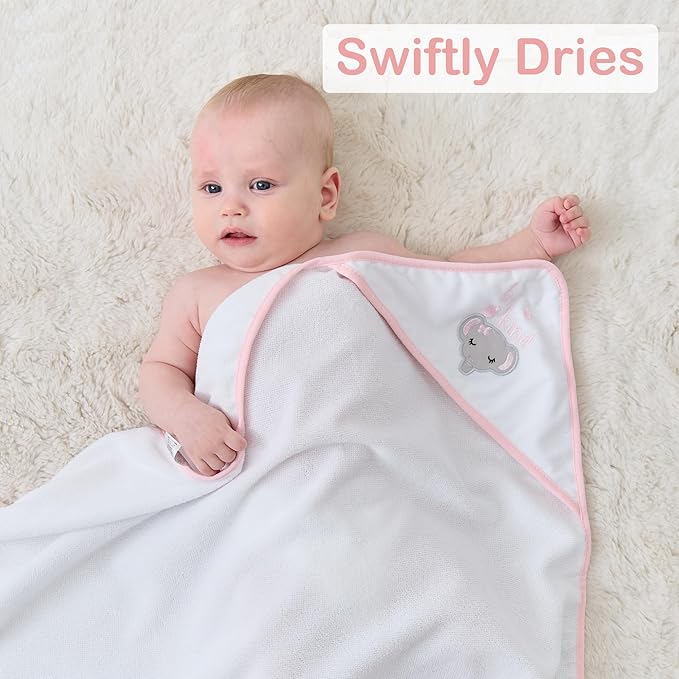 Viviland Baby Towels and Baby Wash Cloths Set Hooded Baby Towels Baby Wipes Absorbent Bath Face Towels Burp Cloths or Face Towels for Girl Boy 6-Pack Size 28 x 28 Inch(Elephant Flower)