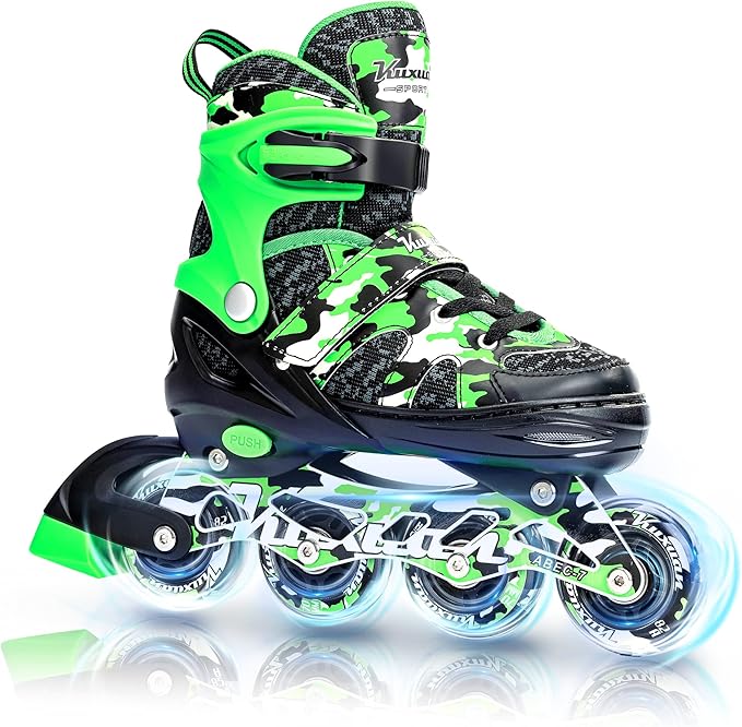 Kuxuan Boys Adjustable Inline Skates with Light up Wheels, Fun Illuminating Skates for Kids Girls Youth