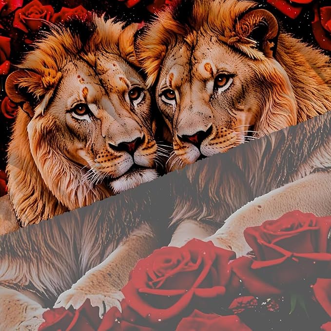 Rose Lions Sheets Set Twin for Kids and Women Animal Print Bedding Set with Deep Pocket 3D Wildlife Bed Set with 1 Flat Sheet 1 Fitted Sheet and 1 Pillowcase