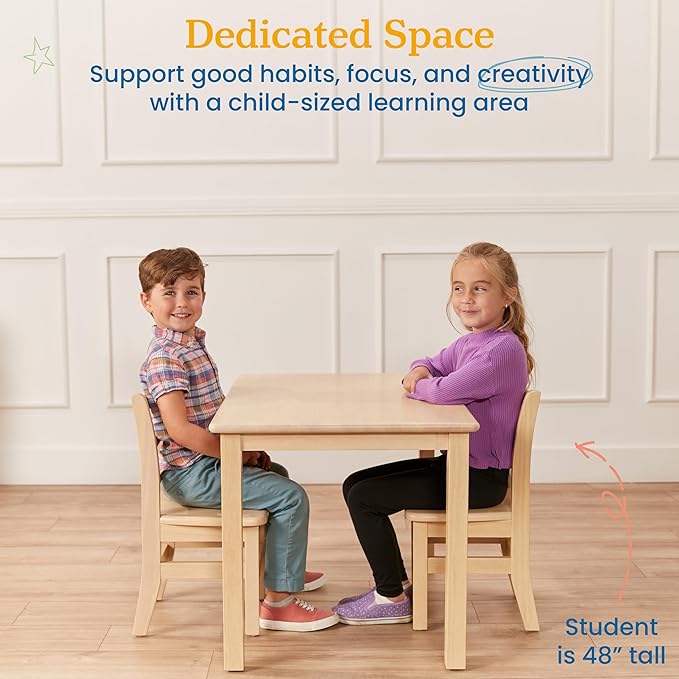 ECR4Kids 24in x 36in Rectangular Hardwood Table and Chair Set, 12in Seat Height, Kids Furniture, Antique White