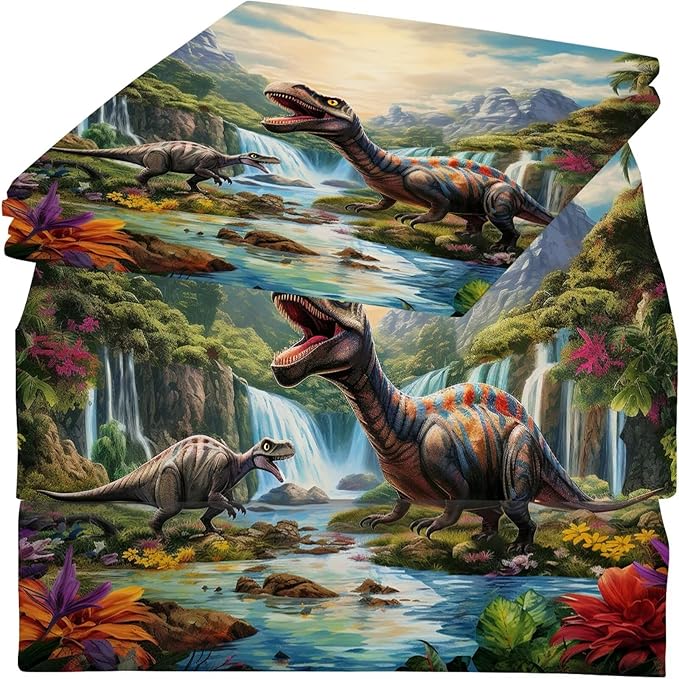 Dinosaur Sheets Set Twin Size Cute Dinosaur Room Decor for Boys Room Soft Toddler Bed Sheets for Boys Kids Twin Dino Bedding Set Includes 1 Flat Sheet + 1 Fitted Sheet + 1 Pillowcase