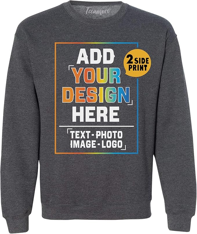 TEEAMORE Custom Front & Back Print T-Shirt Hoodie Sweatshirt Long Sleeve Tank Top with Your Image for Men Women Kids Baby
