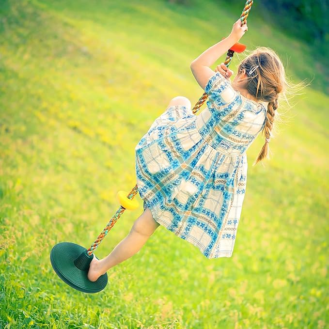 ZNCMRR Rope Swing for Tree Disc Swings Tree Swing for Kids Single Disc Seat and Climbing Rope for Kids Heavy Duty Swing Set for Backyard Playground Accessories Swingset Accessories Outdoor(Green)