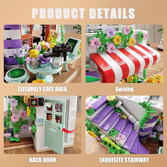 TGL Flower House Building Set with LED Lights,Garden House Building Toys 705 PCS,Build a Greenhouse Model,Birthday Gift for Adults Friends or Girls Age 8-12