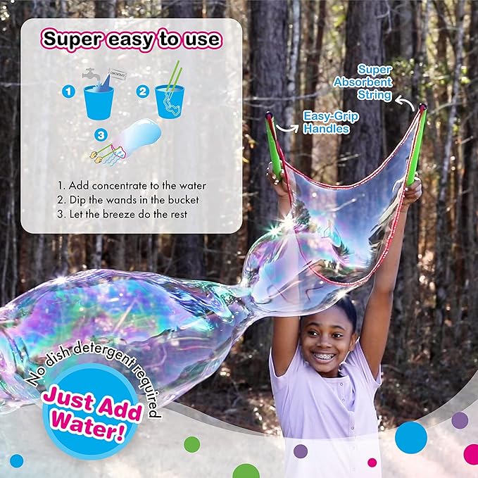 WOWMAZING Giant Bubble Kit – Family Pack (14-Piece Set) with Big Bubble Wand and Solution Concentrate (Makes 3 Gallons of Large Bubbles) | Best Value for Family Fun