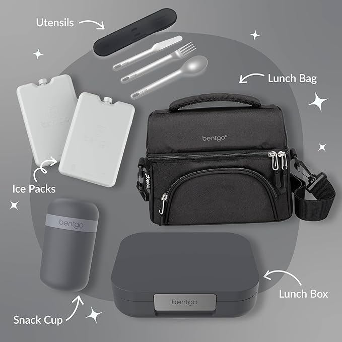 Bentgo Modern - Adult & Teen Bento Lunch Box; 3-4 Compartments, Leak-Resistant, 5.5 Cup Capacity/44 fl oz, Improved Locking Clips, Reusable, BPA-Free, Dishwasher/Microwave Safe Tray (Dark Gray)