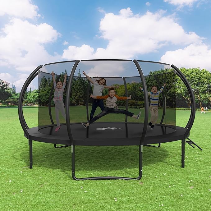 Polar Aurora 10FT 12FT 14FT 16FT Outdoor Trampoline with Safety Enclosure Net, Thickened Spring Pad，ASTM Approved Recreational Trampoline for Kids and Adults,Anti-Rust Coated Frame and Thickened Mat