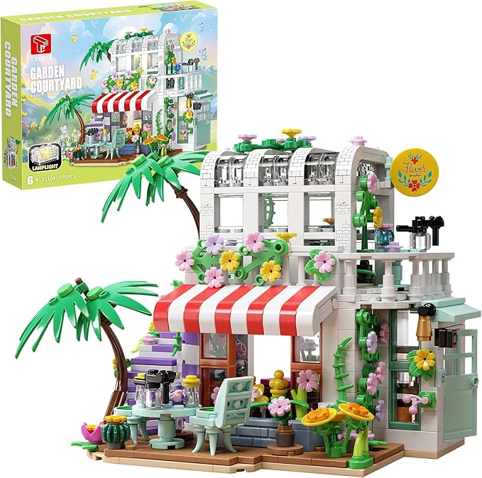 TGL Flower House Building Set with LED Lights,Garden House Building Toys 705 PCS,Build a Greenhouse Model,Birthday Gift for Adults Friends or Girls Age 8-12