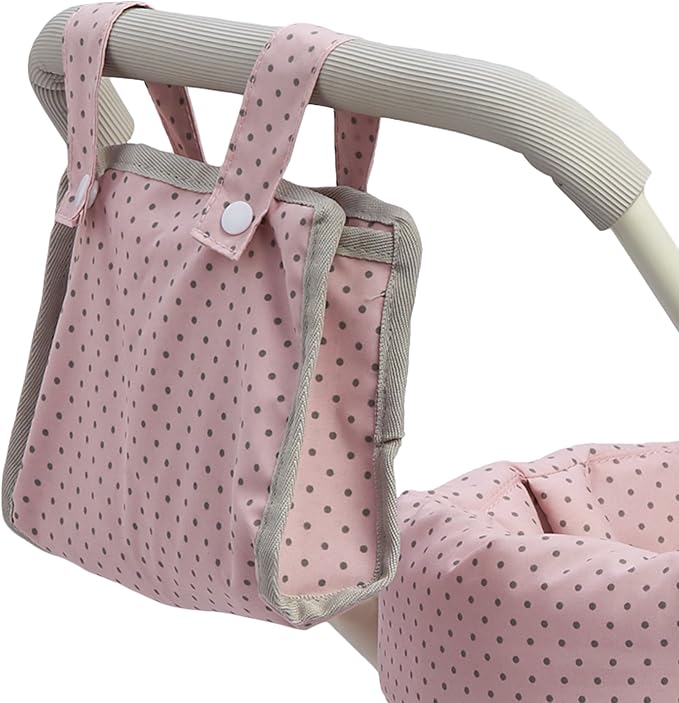 Olivia's Little World Buggy-Style Baby Doll Stroller with Retractable Canopy, Storage Underneath, Detachable Bassinet, Travel Nursery Bag, Comfortable to Push, Pink and Gray