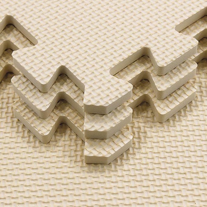 Yostrong® 18 Tiles Interlocking Puzzle Foam Baby Play Mat with Straight Edges for Playing - EVA Babies Crawling Mat | Rubber Floor Work Out Mats for Home Gym. Beige. YOC-Jb18S18