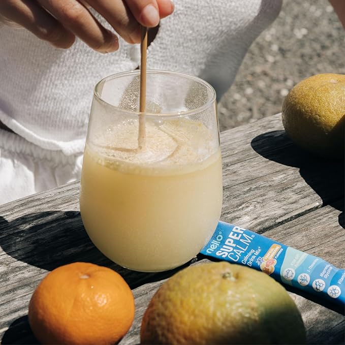 Nello Supercalm Powdered Drink Mix, Tropical Tangerine, L Theanine, Ksm-66 Ashwagandha, Magnesium Glycinate, Vitamin D 3, Supplements for Relaxation & Focus, Natural, No Sugar, Non GMO, 20 Srvg