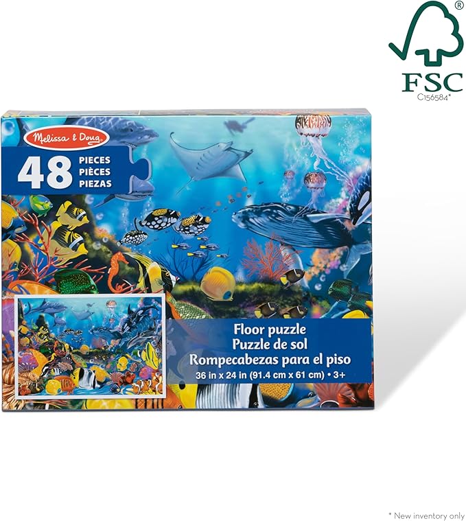 Melissa & Doug Underwater Ocean Floor Puzzle, 48 pc Jumbo Jigsaw Puzzle, Educational Screen Free Activity for Toddler, Preschoolers and Kids Ages 3+ (2 x 3 Feet) - FSC Certified