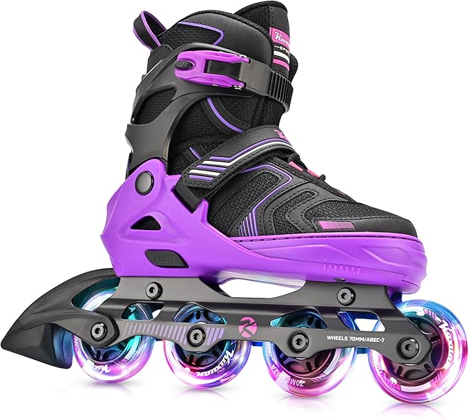 Kuxuan Skates Adjustable Inline Skates for Boys Girls, Kids Roller Skates Ages 4-12 with Light Up Wheels, Teen Skates for Beginner Women