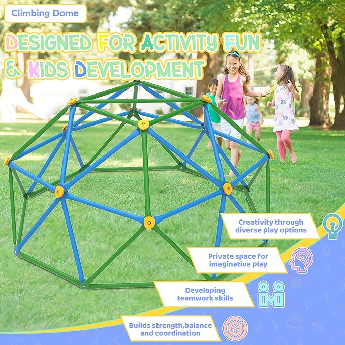 Gardenature 6FT Climbing Dome for Kids 3-8, Jungle Gym for Indoor and Outdoor, Geometric Dome Climber Supporting 440 Lbs Anti-Rust Metal Play Structure, Kids Gift Toys, ASTM Approved, Blue & Green