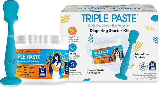 Triple Paste Diaper Rash Cream and Spatula Bundle - 8 oz Zinc Oxide Ointment and Spatula Treatment, Soothe and Prevent Rash with a Pediatrician-Recommended Hypoallergenic Formula