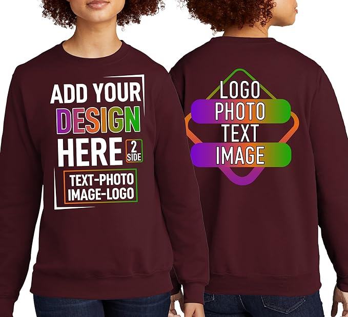 TEEAMORE Custom Front & Back Print T-Shirt Hoodie Sweatshirt Long Sleeve Tank Top with Your Image for Men Women Kids Baby