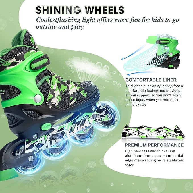 Kuxuan Boys Adjustable Inline Skates with Light up Wheels, Fun Illuminating Skates for Kids Girls Youth