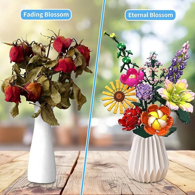 Flowers Bouquet Building Toy, Flower Botanical Collection Building Set for Kids, Girls, Women - Office, Home Decor Gift for Mother's Day, Valentine's Day, Birthday, Christmas - 845PCS