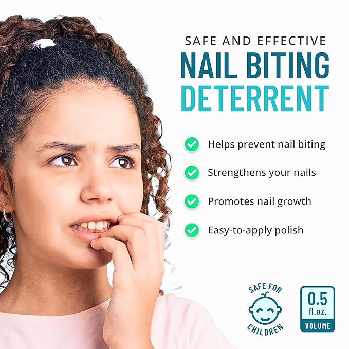 Stop Nail Biting Treatment - Clear, Bitter-Tasting Nail Polish To Stop Nail-Biting - Easy To Apply and Safe For Children - Nail Strengthener Solution - Nail Care for Healthy Nail Growth (0.5 fl oz)
