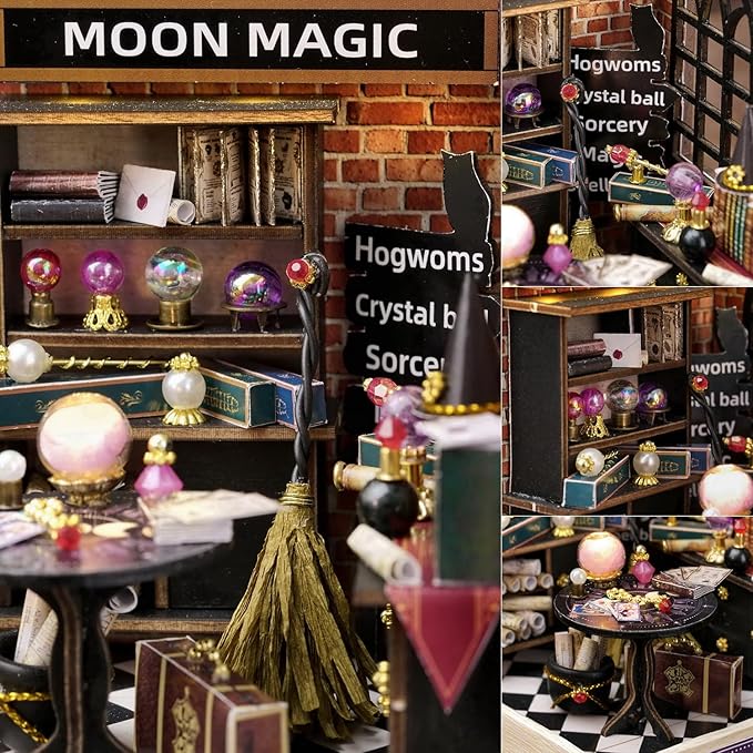 TuKIIE DIY Miniature Dollhouse Kit with Furniture, 1:24 Scale Creative Room Mini Wooden Doll House Plus Dust Proof for Kids Teens Adults(Moon Magic)