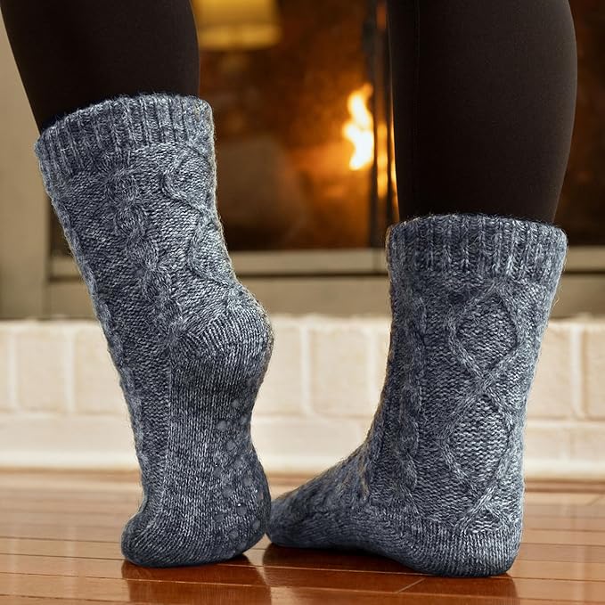 Tough Land Slipper Socks for Women with Grippers Non Slip, Sherpa Lined Slipper Socks