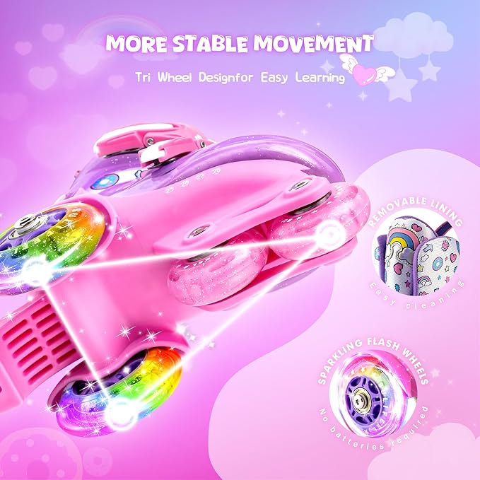 SULIFEEL Adjustable Roller Skates for Girls Boys Kids,Fun Illuminating Light Up Flash Wheels Three-Point Type Balance Suitable for Beginners Indoor Roller Skating