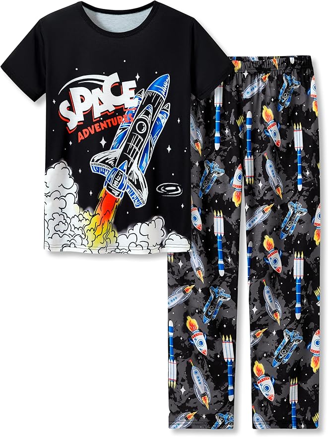 Beezizac Little Big Boys Pajamas Cozy Short Sleeves & Pants Cool 2-Piece PJ Set Kid Sleepwear Size 6-18