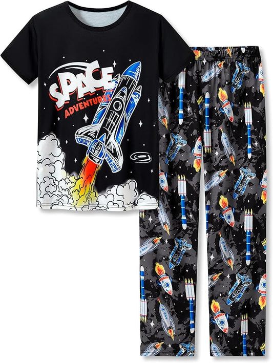 Beezizac Little Big Boys Pajamas Cozy Short Sleeves & Pants Cool 2-Piece PJ Set Kid Sleepwear Size 6-18