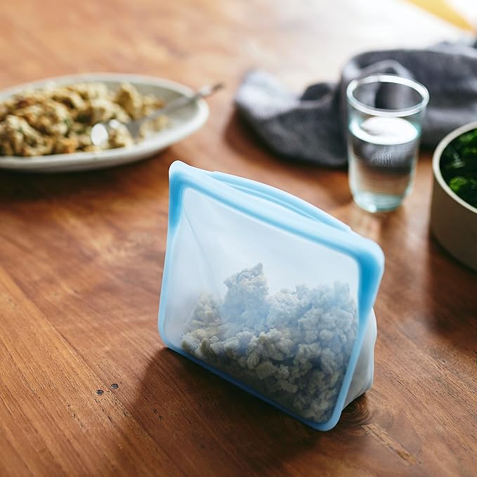 Stasher Premium Silicone Reusable Food Storage Stand-Up Mid Bag, Blue, Microwave, Sous Vide, Dishwasher, Oven and Freezer Safe, BPA Free, Leak-free, Eco-friendly, 56 Oz