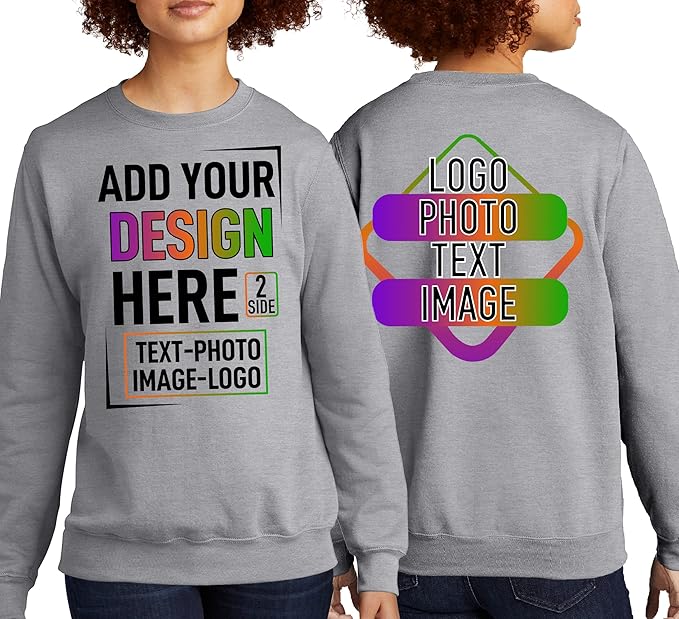 TEEAMORE Custom Front & Back Print T-Shirt Hoodie Sweatshirt Long Sleeve Tank Top with Your Image for Men Women Kids Baby