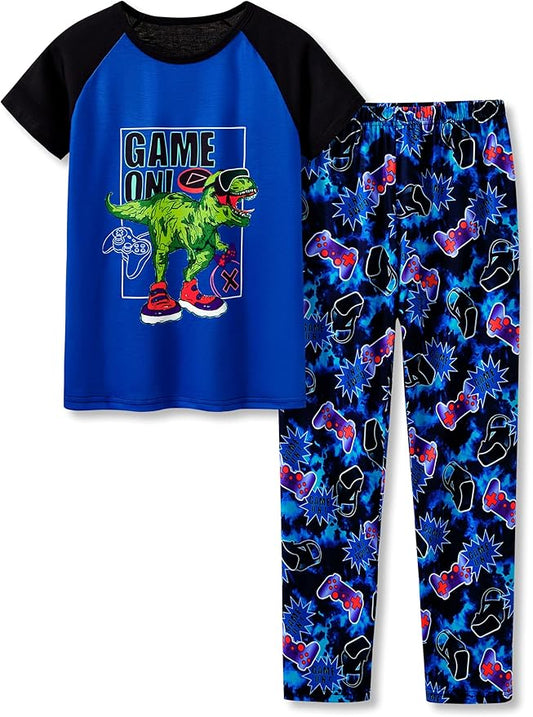 Beezizac Little Big Boys Pajamas Cozy Short Sleeves & Pants Cool 2-Piece PJ Set Kid Sleepwear Size 6-18