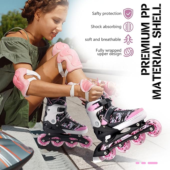Adjustable Inline Skates for Kids and Teens, Boys Girls Women Beginner Fun Illuminating Skates Outdoor and Indoor
