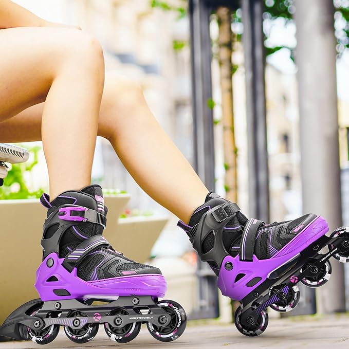 Kuxuan Skates Adjustable Inline Skates for Boys Girls, Kids Roller Skates Ages 4-12 with Light Up Wheels, Teen Skates for Beginner Women
