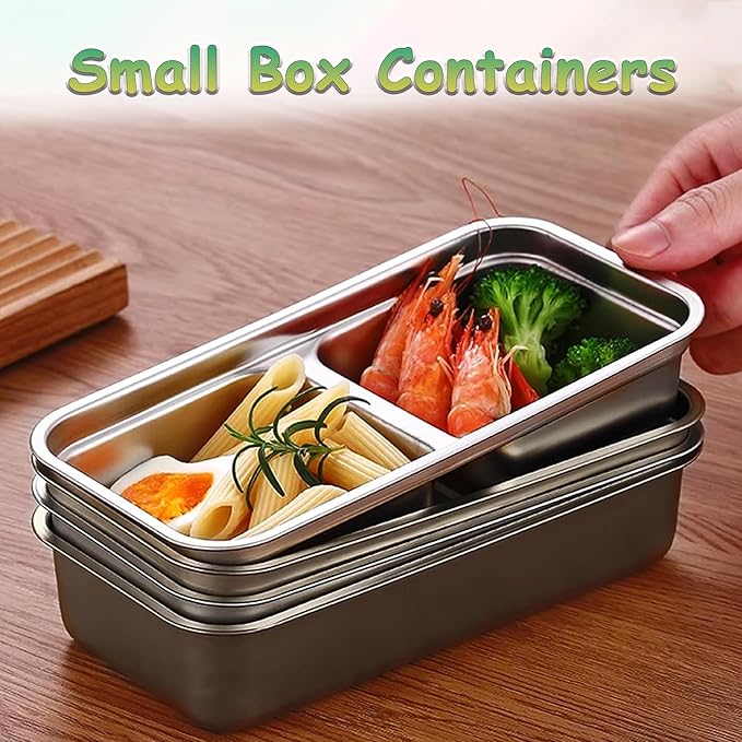 Grab and Go Snack Containers, Reusable Double Compartment Snack Containers-Stainless Steel Condiment Box with Lids for Outdoor Camping Food Storage (4)