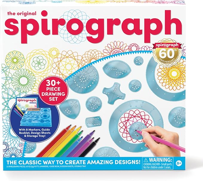 Spirograph with Markers, Arts and Crafts, Kids Toys, Art Supplies, Craft Supplies, Drawing Kit, Spiral Art, Classic Gear Design Kit, Markers, Design Sheet Included, Ages 8+