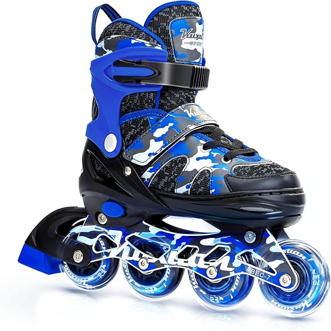 Kuxuan Boys Adjustable Inline Skates with Light up Wheels, Fun Illuminating Skates for Kids Girls Youth