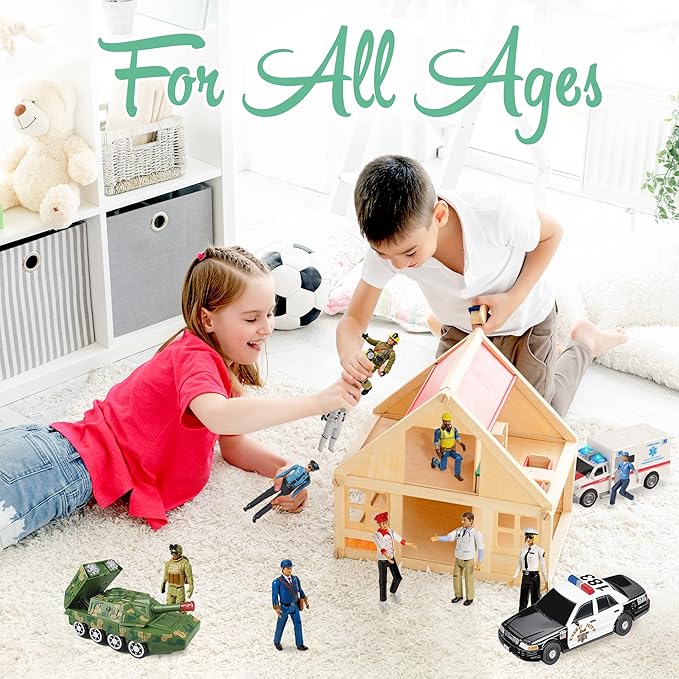 Beverly Hills Doll Collection Sweet Li’l Family Dollhouse Figures - Firefighter, Police Officer, Doctor and More, Set of 10 Action Figure People Doll House Set, Pretend Play for Kids and Toddlers