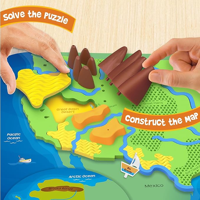 Imagimake Mapology Physical Features USA Puzzle | Mountains, National Parks, Rivers & Lakes 3D Puzzle Toys for Ages 8-13 | Educational Toys | Classroom Must-Haves | Back to School Gifts for Kids 6-12