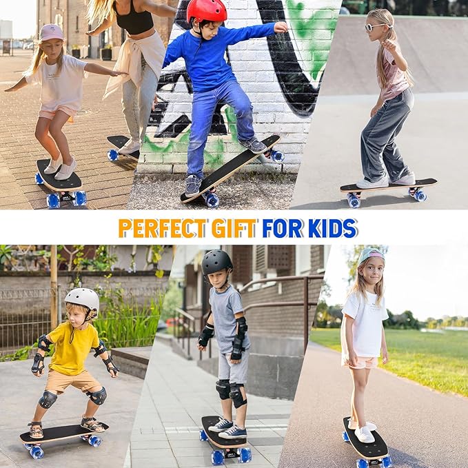 Skateboards with Colorful Flashing Wheels for Beginners,Kids,Teens,Adults, Complete Standard Skate Boards 9 Layer Canadian Maple Deck Concave Skateboard