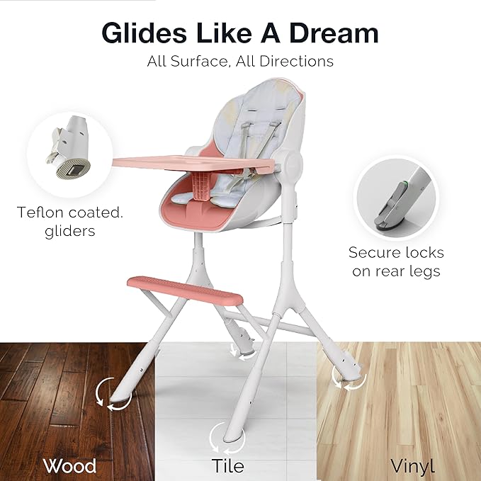 ORIBEL Cocoon Z High Chair & Seat Liner Combo | Convertible High Chair for Newborn to Toddler | Easy Move Gliders | Easy to Clean | Cotton Candy Pink