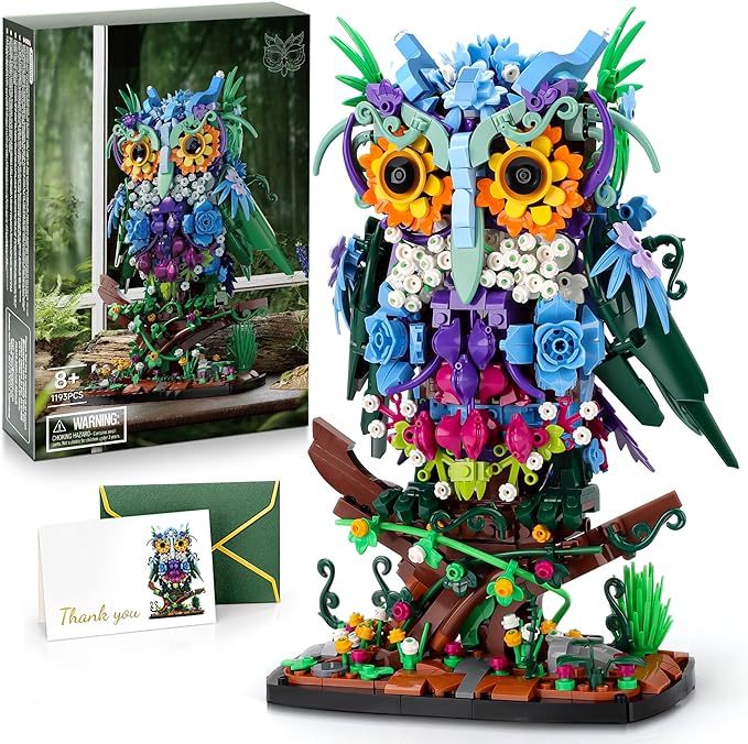 JOJO&Peach Floral Owl Toy Building Sets for Girls, MOC Flower & Animal Collectible Home Decor and Office Art, Mother's Day Birthday Gifts Toys for Women Adults and Teens Age 8 10 12 14+ (1193 Pieces)