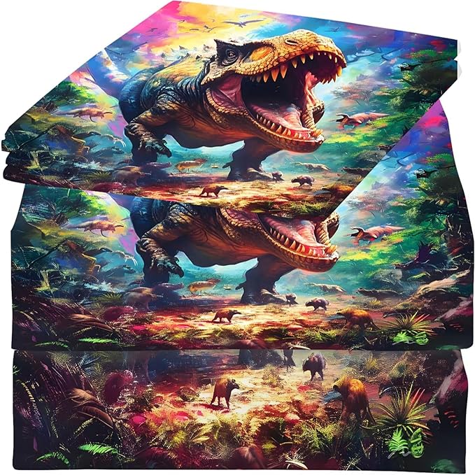 Dinosaur Sheets Set Full/Queen for Boys Tie Dye Dinosaur Bedding Set for All Seasons 3D Dino Bed Set with 1 Flat Sheet 1 Fitted Sheet and 2 Pillowcases