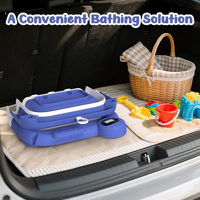 Collapsible Baby Bathtub for Newborn to Toddler (0-24 Months), Portable Baby Bath Tub for Travel, Newborn Bathtub with Soft and Supportive Cushion (Astronaut-Blue)