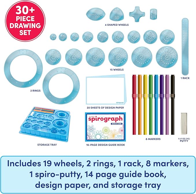Spirograph with Markers, Arts and Crafts, Kids Toys, Art Supplies, Craft Supplies, Drawing Kit, Spiral Art, Classic Gear Design Kit, Markers, Design Sheet Included, Ages 8+