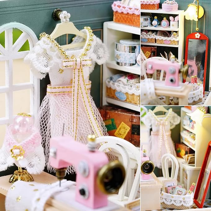 TuKIIE DIY Miniature Dollhouse Kit with Furniture, 1:24 Scale Creative Room Mini Wooden Doll House Plus Dust Proof for Kids Teens Adults(Beatific Atelier)