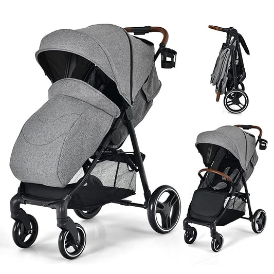 HONEY JOY Baby Stroller, Foldable High Landscape Infant Carriage with Foot Cover, Adjustable Backrest & Canopy, Suspension Wheels & Storage Basket, Newborn Pushchair Stroller for Boys Girls (Gray)
