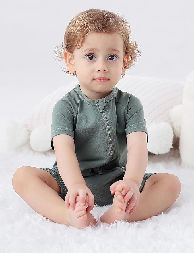 JunNeng 2 Pack Footless Long/Short Sleeve Baby Romper with Zipper Cotton Infant Sleepwear